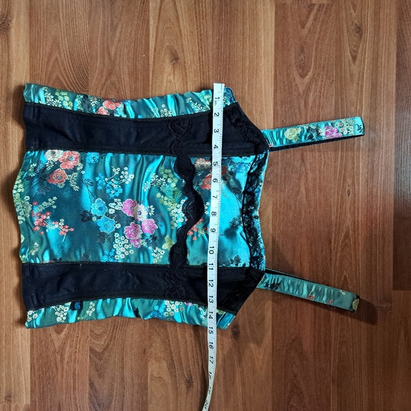 Tripp Rare Vintage Bustier Top Teal Oriental Print Satin Medium - Picture 7 of 12